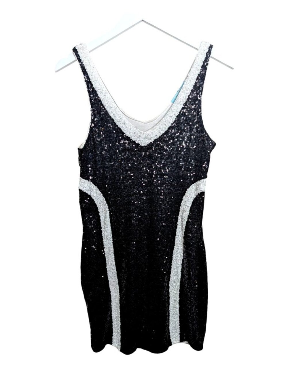 La Cite Black Sequin V Neck Stretch Bodycon Dress Short Tight Sequin Homecoming